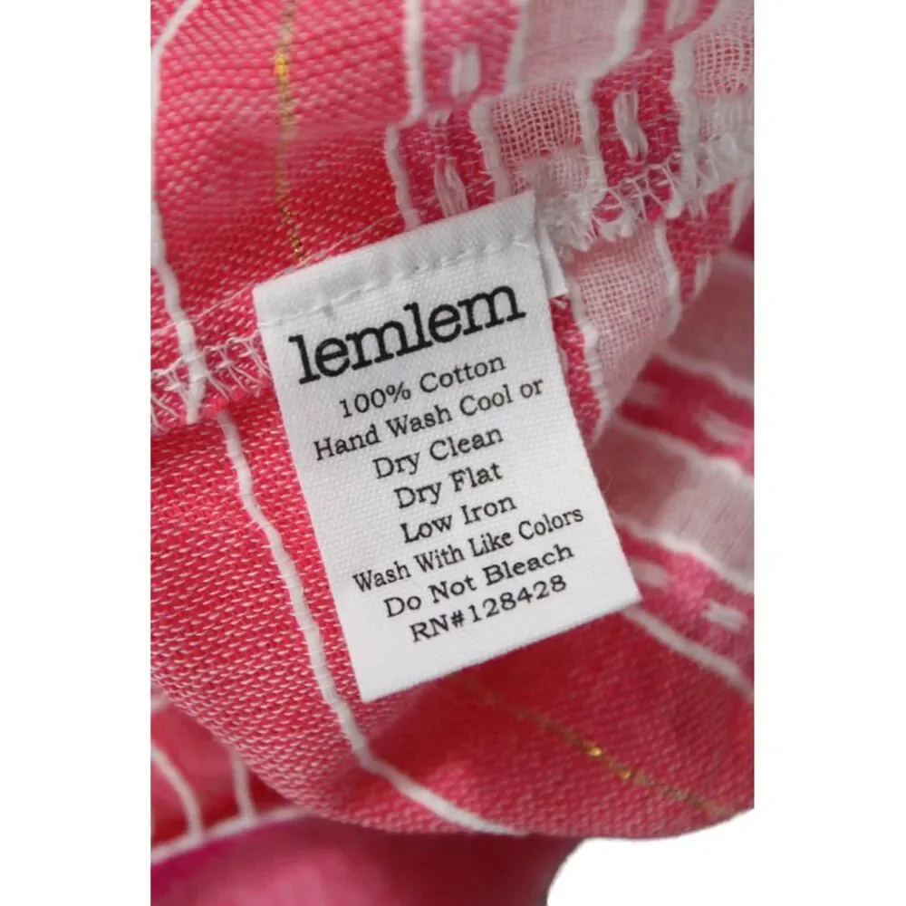 Lemlem Womens Pink Striped Off Shoulder Maxi Dress Cotton Short Sleeve Size XS